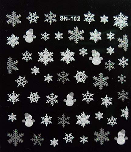 Nail Art 3D Glitter Stickers - Christmas Snowflakes (SN-102 White/Silver Snowflakes Snowmen)