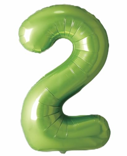 Folienballon Zahl von Trendario - XXL Riesenzahl 100cm Ballon - Helium Luftballons für Geburtstag, Partydeko, Hochzeit (Zahl 2, Grün)