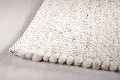 Taracarpet Moderner Landhaus Teppich Handwebteppich Fjord aus hochwertiger Schurwolle beidseitig legbar echte Handarbeit Farbe 1 Natur meliert 060x120 cm