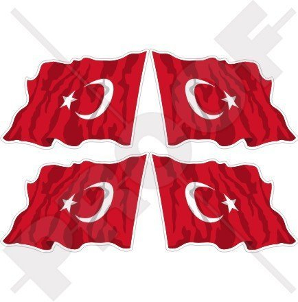 TÜRKEI Turkish Wehende Flagge, Fahne TÜRKIYE, Türkei 50mm Auto & Motorrad Aufkleber, x4 Vinyl Stickers (Links - Rechts)