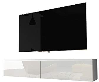 Selsey Kane - Mueble TV Flotante/Mesa TV/Mueble para Salón/Mueble TV Suspendido (140 cm, con LED, Blanco Matte/Blanco Brillante)