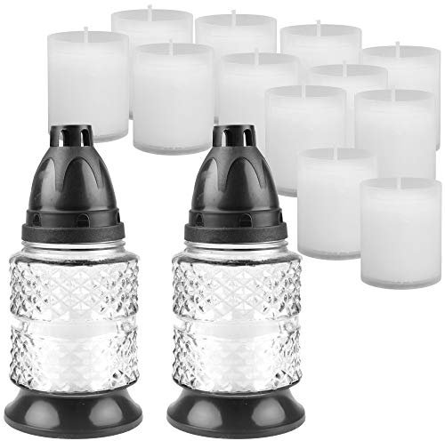 HS Candle 2 Grableuchten aus Strukturiertem Glas (17cm) inklusiv14 Nachfüllkerzen