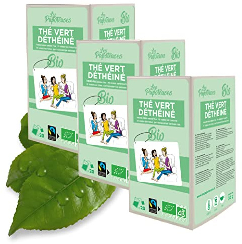 LES PAPOTEUSES | Té verde orgánico descafeinado de China | 60 bolsas | Comercio Justo y Orgánico Certificado | Pack de 3 cajas de 20 sobres de hojas de té verde