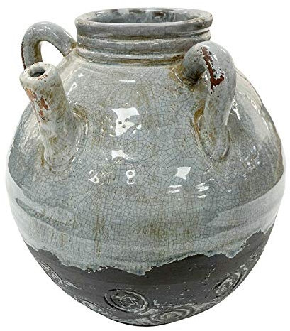 28cm Heavy Weight Ceramic Jug Vase Grey Distressed Two Toned Standing Ornament