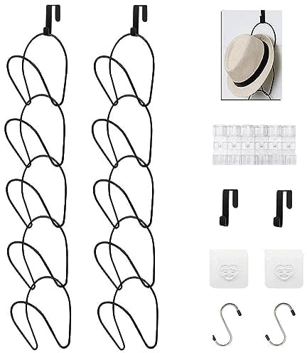LINFIDITE 10 Stück Cap Halter Tür Hut Racks, Baseball Cap Halterung Schrank hängende Einstellbare Huthalter,für Schals Handtaschen Handtücher Kleidung Krawatten mit Haken zum Aufhängen, schwarz