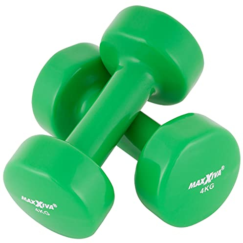 MAXXIVA Hantelset Kurzhanteln Vinyl Stahlkern Fausthanteln Gymnastikhanteln Sport Krafttraining Fitness Gewicht Farbe wählbar (grün (2 x 4 kg))