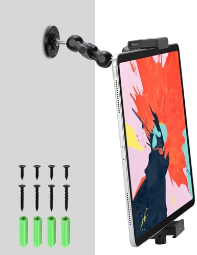 NUOMIC Tablet Wall Mount Holder, Aluminum Wall Mounted iPad Holder for Kitchen and Desktop, Universal Wall Mount Tablet Phone Bracket for iPad Mini Air Pro and iPhone 4.7-12.9