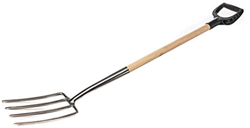 KOTARBAU® Edelstahl-Heugabel mit 4 Zinken für Gartenarbeiten Mistgabel Mistforke