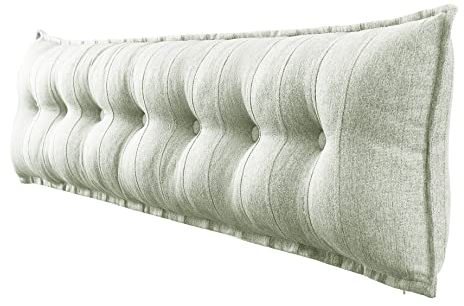 VERCART Couchkissen Groß Dekokissen Kopfteil Gepolstert Kissen Rückenlehnen Sofakissen Lesekissen Perfekt als Unterstützend Rückenkissen Bett Lendenkissen Wandkissen Abnehmbarem Leinen Weiß 200cm