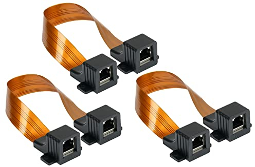Lot de 3 passe-portes et fenêtres Ethernet LAN RJ45 - Qualité supérieure - Extrêmement plat - Prise RJ45 des deux côtés - Longueur totale avec fiche : 25 cm - Longueur flexible : 18 cm
