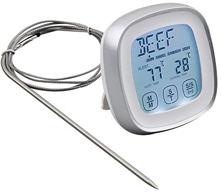 Fasizi Termómetro de carne de lectura instantánea para alimentos, termómetro digital de cocina con sonda de alerta de temporizador para horno, cocina, parrilla, ahumador (plateado)