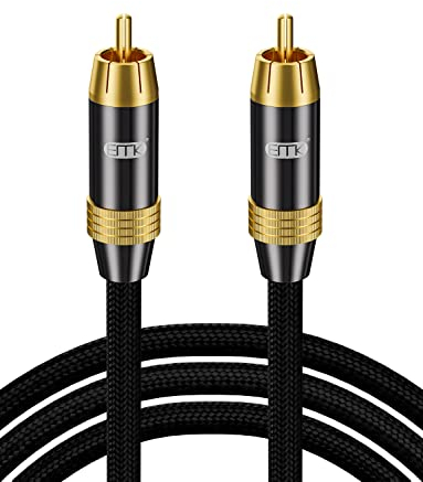 EMK Subwooferkabel Cinch Kabel Digitales Koaxialkabel Cinch zu Coaxial 24K Vergoldeter RCA/Phono Stecker Nylon Geflochtenes RCA kabel für Soundbar, Lautsprecher, TV, Heimkino, Verstärker (2 Meter)