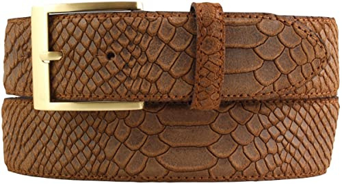 BELTINGER Gürtel mit goldener Gürtelschnalle und Pythonprägung 4 cm | Leder-Gürtel 40mm Schlangen-Optik |Schlangen-Muster