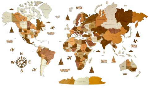 Holz-Weltkarte, 3D-Kunst, große Wanddekoration, für jeden Anlass, in den Größen M, L, XL, Geschenkidee, Wandkunst für Zuhause, Küche oder Büro