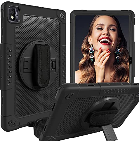 Kebiory for TCL TABMAX 10.4 Inch Tablet Case, Shockproof 360 Rotating Stand Hand&Shoulder Strap Kids Friendly Case for Nokia T20/Nokia T21/TCL Tab Pro 5G 9198S/VASTKING KingPad M10(Black/Black)
