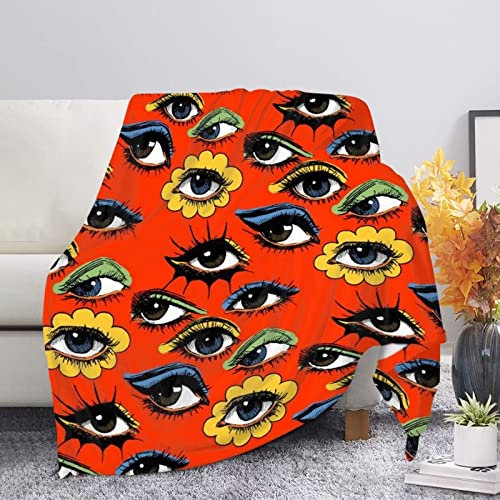 HUGS IDEA Weiche, gemütliche Bettdecke, Psychdelic Trippy Eyes Print Sofa Couch Wohnzimmer Fleece Überwurf Decke