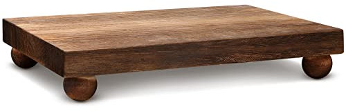 Wood Pedestal Stand Kitchen Soap Tray Farmhouse Wooden Riser Stand for Kitchen Bathroom Counter Table Decor Plant Candle Vases Display (Dark Brown, 12 x 7 inch)