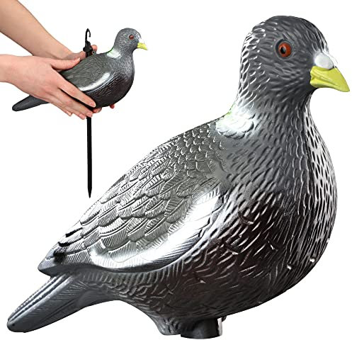 KADAX Taubenfigur mit Pflock, Abschreckvogel aus Kunststoff, Lockvogel Taubenmodell, Locktaube, Vogeldekoration für Garten, Balkon, Terrasse, Vogelscheuche (32cm)