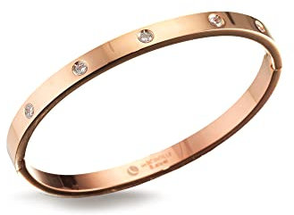 inSCINTILLE Schmuck Damen Armreif Edelstahl Zirkonia einfache Stil Liebe Armband 4/6/8mm mit Schließe Armspange Gravur, Gold/Silber/Schwarz, Inklusive Geschenkbox