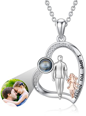 enjoylifecreative Personalisierte Tochter Kette aus Sterlingsilber von Dad Mom I Love You Halskette 100 Sprachen Vater Tochter Geschenke