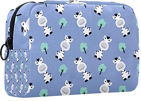 Kosmetiktasche,tragbare Reise-Make-up-Tasche für Damen,Cartoon-Baum und Zebra,Kosmetikkoffer-Organizer mit Reißverschluss
