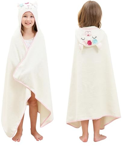 Style Quarters Baby-Badetuch, 100 % Baumwolle, Frottee, weiches Kapuzenhandtuch, Cartoon-Alpaka, Baby-Strandtücher, super saugfähig, große Stickerei, Kinder-Kapuzen-Badetuch, Kleinkind-Handtuch mit