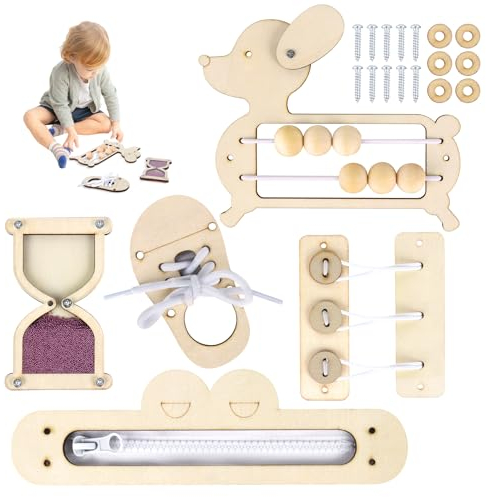 Mineup Montessori Busy Board Zubehör, 5 Stück DIY Activity Board Zubehör für Kleinkinder, Hölzernes Montessori Beschäftigungsbrett für 1-6 Jahr Mädchen Junge
