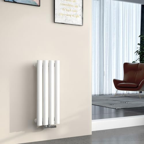 EMKE Radiateur 60x24cm,Radiateur design vertical à tube ovale, Blanc, simple couche, radiateur eau chaude