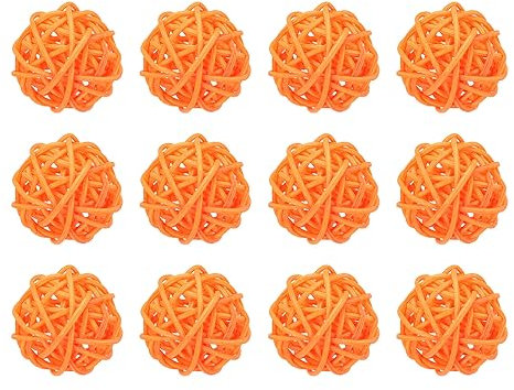 sourcing map 12 Stück Rattan Deko Dekokugel Rattankugeln, 4 cm Weidenrattanbälle Wellensittich Spielzeug Vogelspielzeug Dekobälle Wicker für Tischschalen Vasenfüller, Orange