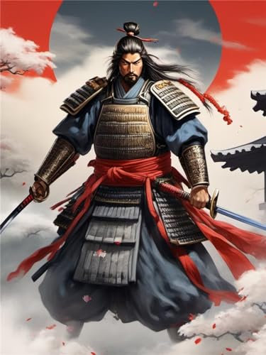 Fheeao 5D Diamond Painting Kits for Adults, Full Square Drill Samurai Diamond Art DIY AI Diamond Painting Crystal Art Kits for Beginner/Kids Home Wall Decor Birthday Gift 10x20cm/4x8 inch