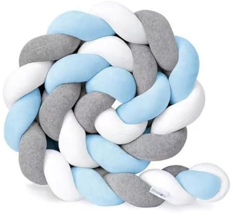 Cubstone 2.5m Baby Bettschlange Geflochten - 100% Baumwolle Babybett Geflochten Nestchen Weiches Bequem Bettrolle Neugeborene Knotenkissen Kinderbett Kopfschutz Kissen Stillkissen Zierkissen(G,2.5m)