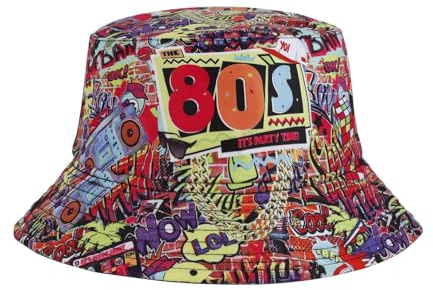 Eigso Oldschool 80s Womens Rock Eimer Hut für Mann Womans 90s Thema Hip Hop Hut Reversible