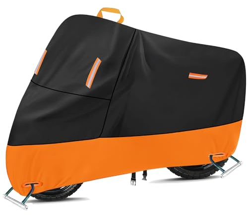 Roller Abdeckung Wasserdicht, 300D Oxford Motorrad Abdeckplane Outdoor Motorroller Plane Moped Garage mit 5 Reflektionsstreifen und 2 Schlossloch, 2 Fixierschnallen und 1 Tasche (L:205x95x110cm)