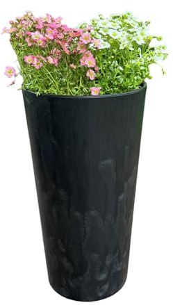 Valle Verde 2in1 Blumentopf mit Einsatz Blumenkübel Übertopf Pflanzgefäß für Zuhause Balkon Terasse Beton-Optik (Schwarz Ø 25,5 cm x 46,6 cm)