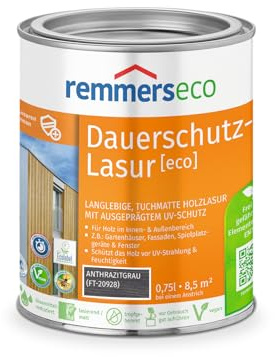 Remmers Dauerschutz-Lasur [eco] anthrazitgrau, 0,75 Liter, Langlebig, ausgeprägter UV-Schutz, für innen und außen, Schutz vor UV-Strahlung & Feuchtigkeit