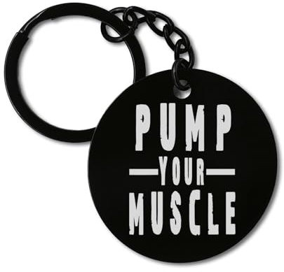 Pump Your Muscle Workout Art Keychain Keyring Engraved Tag Stainless Steel Circle Token