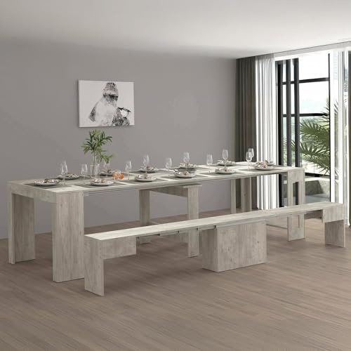 Dmora - Tisch- und Stuhlset Crispin, Mehrzweckkomposition, Set mit Konsole und 1 ausziehbarer Bank, 100% Made in Italy, 66 x 25 x 45 cm, Zement