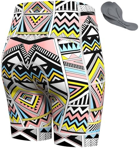 Lo.gas Radlerhose Damen Gepolstert,Fahrradhose Damen Radhose Kurze High Waist Elastische Radshorts Atmungsaktive Bike Hose Mit 3 Tasche Mehrfarbig XS