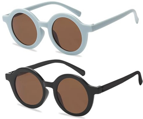 FUIPVGI 2 Paar Kinder Sonnenbrille, runder Rahmen Silikon Sonnenbrille für Jungen und Mädchen, UV-Schutz, Gummi Kinder Sonnenbrille Alter 3-10, für Strand, Schule, Shopping, Party Dekoration, 2 Paar