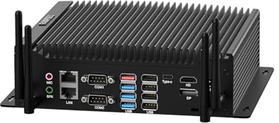 FANPEEC Fanless Industrial PC Core i7-10610U, Fanless Mini Computer 16GB DDR4 RAM 512GB SSD, Fanless Mini PC Windows 11 Pro, Dual Band WiFi BT4.2, 4K Three Screen Display, 6*RS232 COM, 2*RJ45 LAN