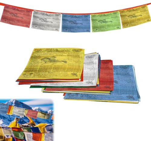 Goviox Bandiera della Preghiera, 1 Roll 20 Bandiere 5M, Bandiere con Preghiere Tibetane, 5 Colori Bandiere di Buddha, Bandierine Tibetane, Bandiere di preghiera Tibet, per Altari Buddisti, Decorazione