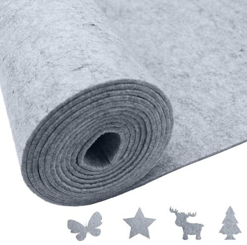 HDKAJL Filzrolle, 250 cm x 40 cm x 3 mm Hellgrau Polyester Filzstoff, zum Zuschneiden für DIY-Projekte wie Aufbewahrungstaschen, Patchwork, Nähen, Basteln und Dekoration​