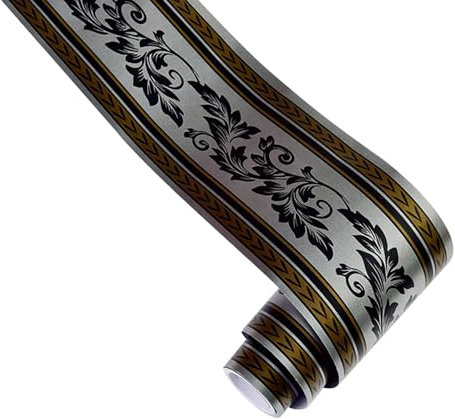 Jodimitty PVC Wallpaper Border Self Adhesive 5 Meter x 12cm Vine Leaves Pattern Waterproof Peel Stick Wall Border Wallpaper Borders for Living Room Bedroom Bathroom Kitchen (Black Brown)