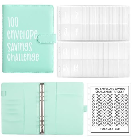 Budget Planer, AMONENZ A5 Geldsparmappe, Kunstleder Sparbuch, mit 100 Umschlägen, Wasser und Staubdicht, Home School Office Budget Binder