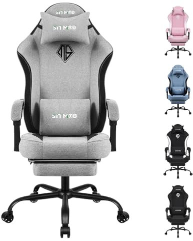 SITMOD Silla Gaming Ergonómica, Silla Oficina de Tela con Cojín de Muelles Ensacados y Reposapiés, Gaming Chair Sillas de Ordenador con Soporte Lumbar, Reposacabezas, Capacidad de 150 kg