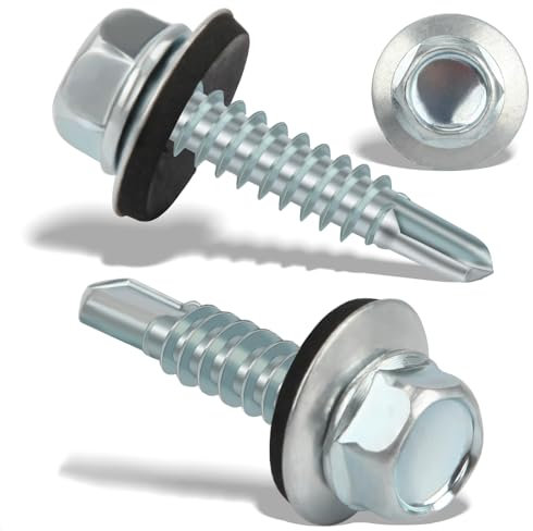 80 viti autofilettanti da 5.5 x 25 mm, viti autofilettanti con guarnizione, viti da tetto con rondella di tenuta, viti autofilettanti (argento)