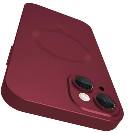VCGFJD Magnetic for iPhone 15 Case with Camera Lens Protector [Compatible with MagSafe], Matte Metallic Lustre Slim Soft TPU Bumper Shockproof Phone Case for iPhone 15 6.1 - Wine Red