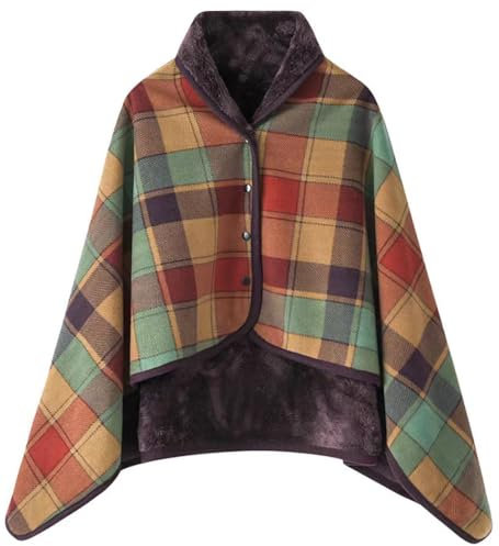 WINKEEY Damen Poncho, Winter Warm Umhang, Strick Cape Cardigan Für Frauen, Wrap Open Front Cape, Winter Warm Decke, Dicke Fleece Decke, Gelb Grün