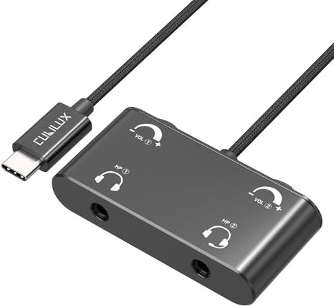 Cubilux USB C auf 3,5 mm Dual-Kopfhörer-Splitter mit Lautstärkeregler, Typ C auf 2 Kopfhörer, Audio-Splitter für iPhone 15/16, iPad 10, iPad Pro, iPad Air 13 Zoll 5/4, Samsung S24/S23, Pixel 8/9 Pro