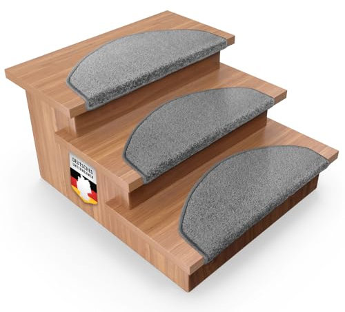 casa pura 15x Treppenstufen Matten, Stufenmatte innen für Treppe, Dynasty Velours Treppenteppich selbstklebend, Teppich für Treppenstufen (halbrund, Silbergrau)